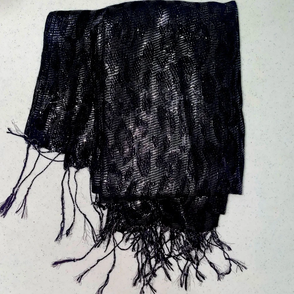 Black Silver Shimmer Leopard‎ Scarf